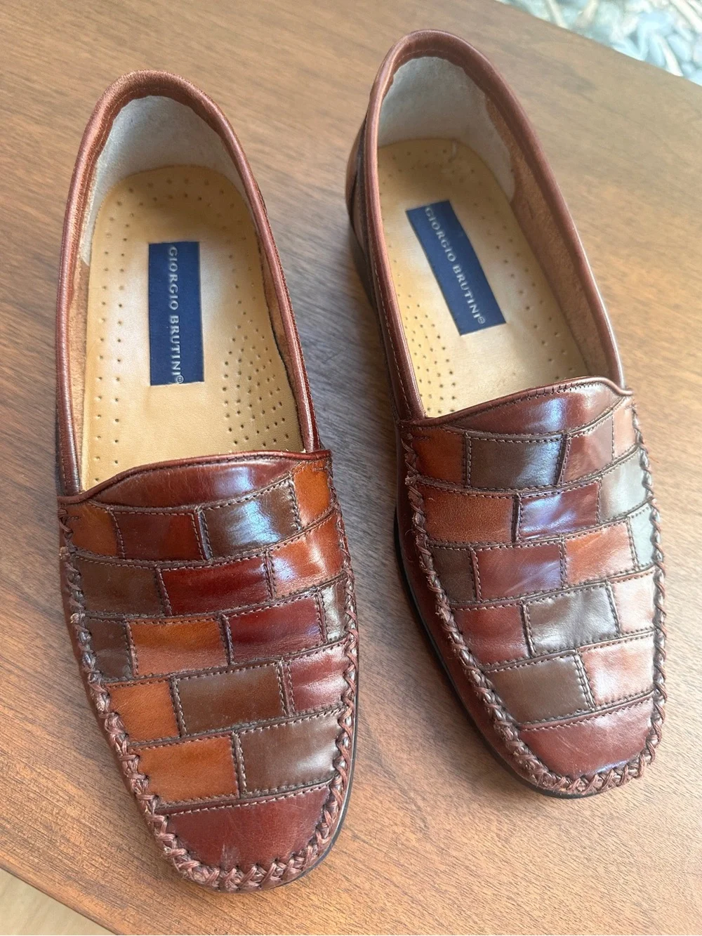 Vintage 90’s Giorgio Brutini Men’s Brown Woven Leather Slip-On Loafers Men’s 8D
